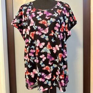 Butterfly Print Black Top